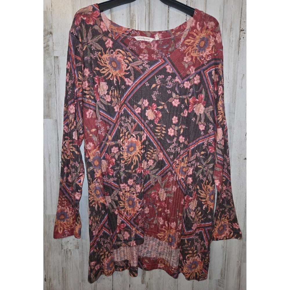 Soft Surroundings size 2X Knit Top Tunic Floral Pullover Long sleeve